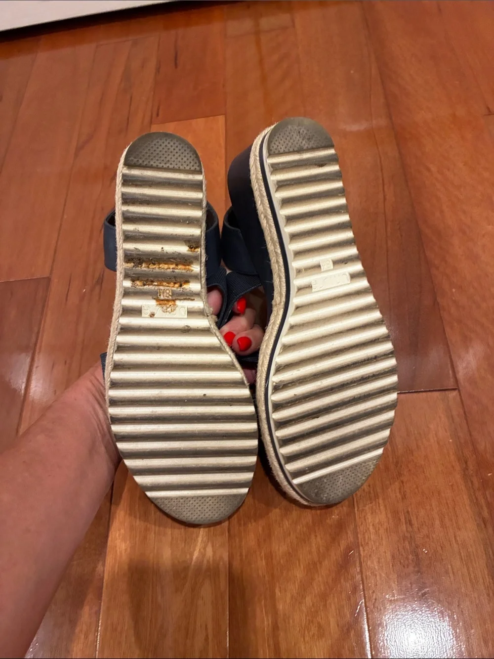 Unisa Navy Espadrille Wedge Sandals with Ankle Buckle